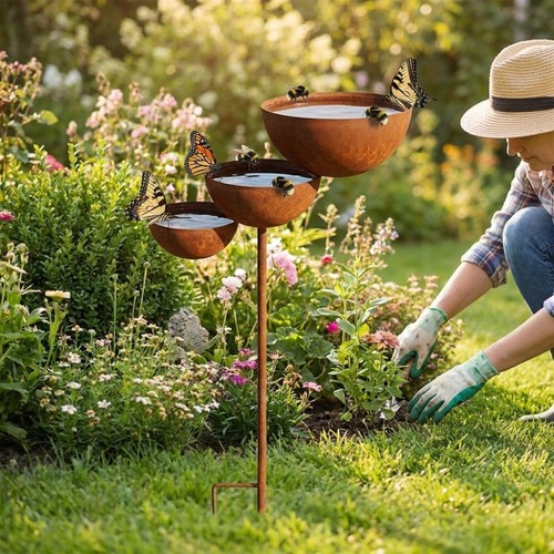 Metal bird bath - bath,