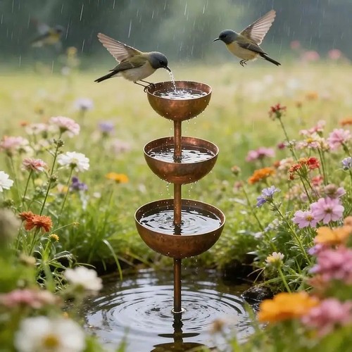 Metal bird bath - bird,