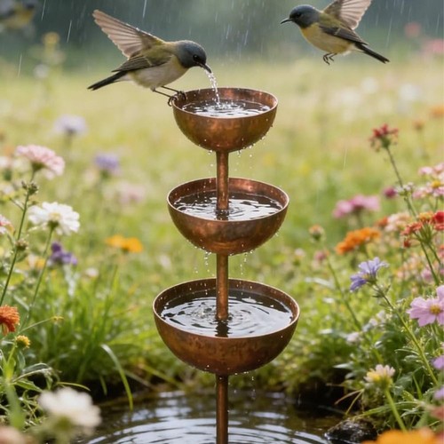 Metal bird bath - bath, water
