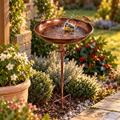 Metal bird bath with - metal, stand