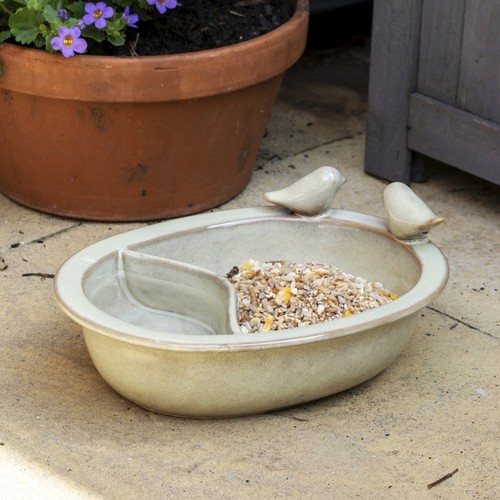 Ceramic bird bath feeder - bath,