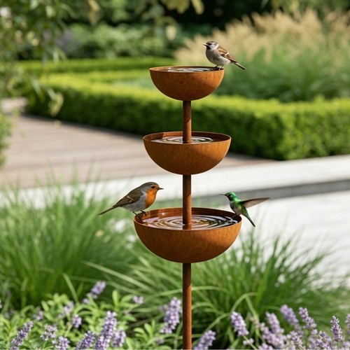 Tier corten steel bird bath - corten,